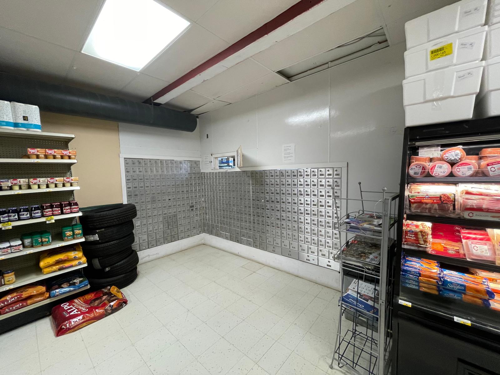 Store interior with stocked shelves and supplies